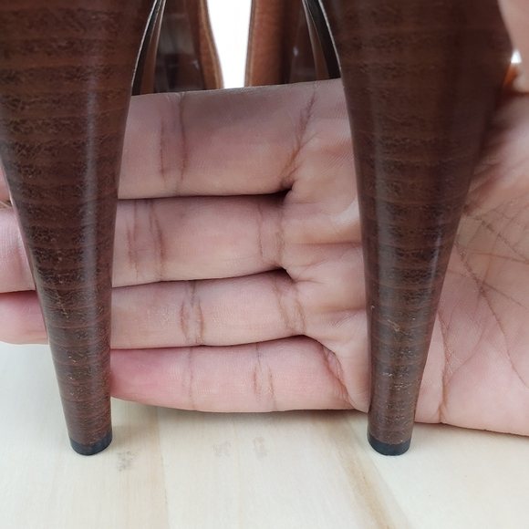 Ralph Lauren High Heel Peep Toe Bootie Size 9.5 Purple Label Brown Leather - Picture 15 of 16